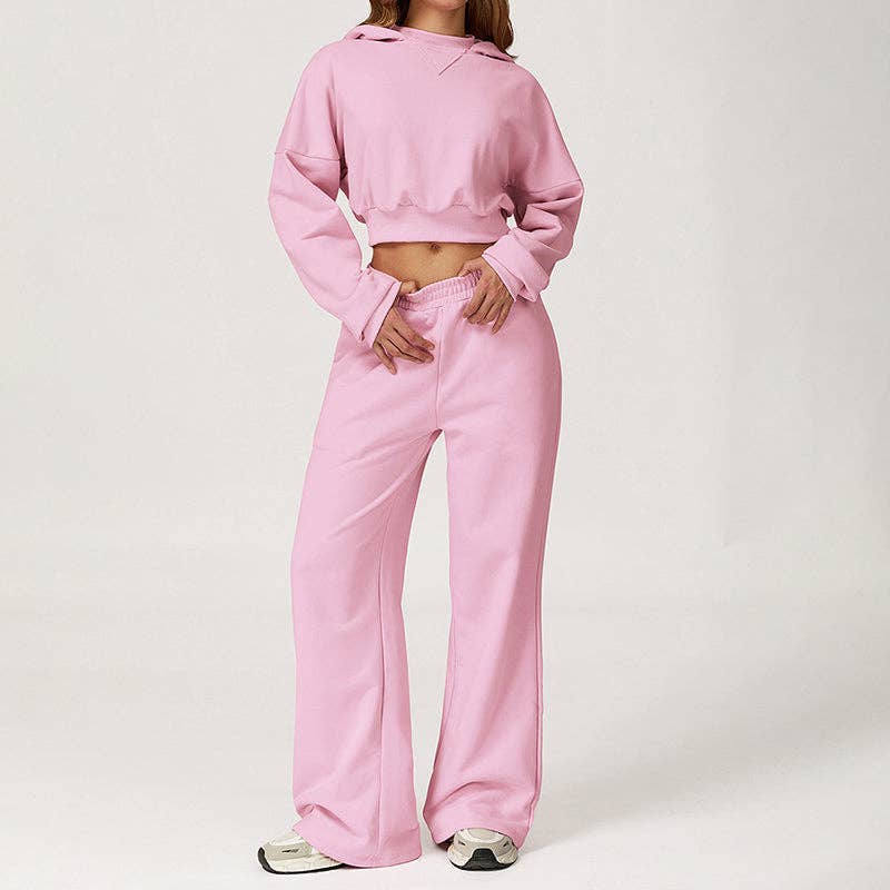 WONDERXFANS – Engroshandel Loungesæt - Dame – Beskåret hættetrøje + løse sweatpants 2-delt sæt7