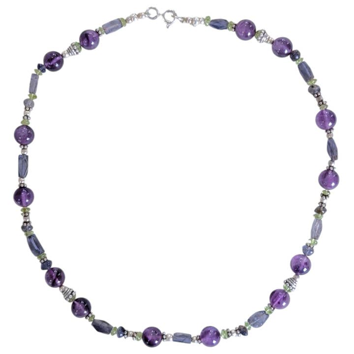 Saraswati Imports - Wholesale Beaded/Pearl Necklace - SALE Amethyst/Iolite/Peridot Sterling Silver Beaded Necklace