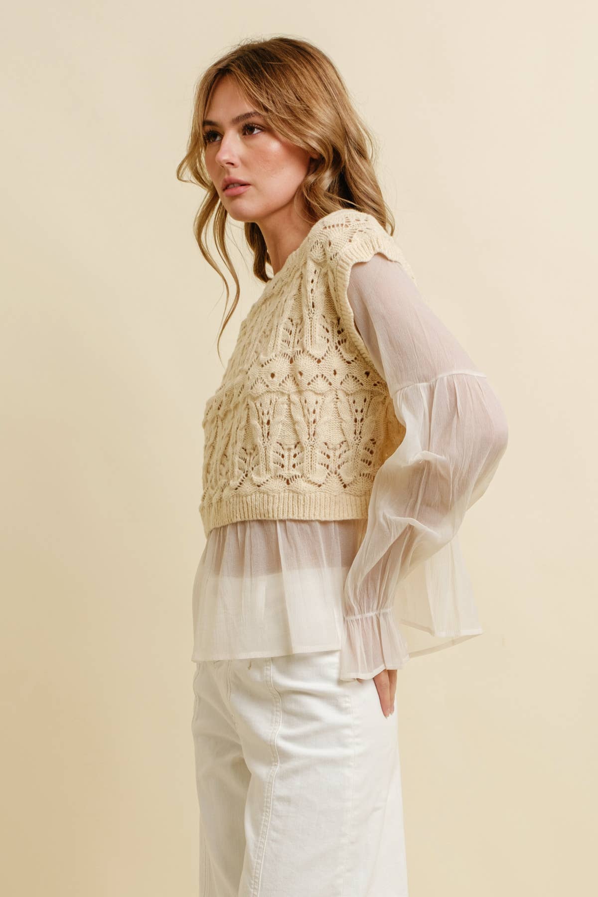 Cloud Ten - Wholesale Knit Top - Women's - CSW11746A - CROCHET LAYERED TOP1