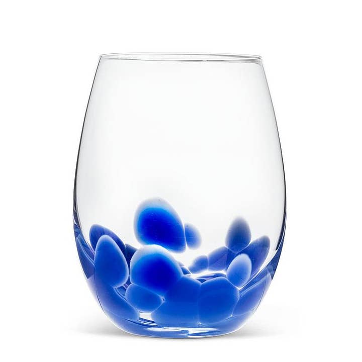 Fused Dots Stemless Wine Glass - Blue - 4.5"H(18oz) for wholesale by Abbott