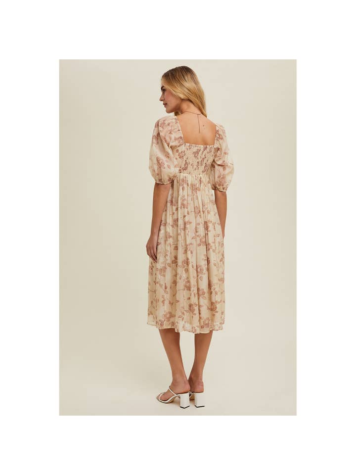 Wishlist Apparel - Venta al por mayor Vestido - Mujer - VESTIDO MIDI CON DETALLE DE BUSTO PLISADO FLORAL/WL24-9358