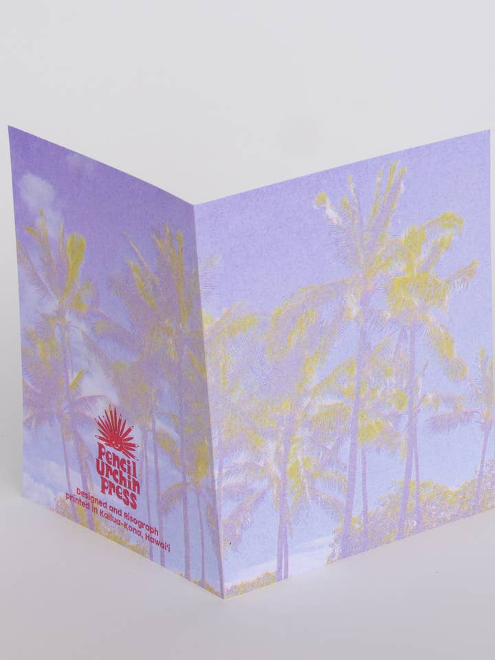 Honokohau Palms Riso Greeting Card for wholesale by Pencil Urchin Press LLC