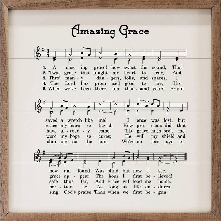 Kendrick Home - Wholesale Sign - Amazing Grace Sheet Music White