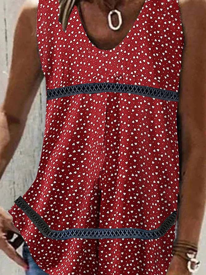 UNISHE - Wholesale Tank Top - Women's - Printed V Neck Lace Splicing Tank Top ZZKF8901