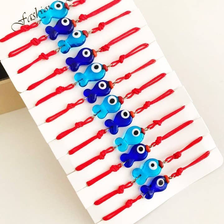 Evileyefavor – Pulseira com pendente por atacado – Pulseira Peixe com Olho Grego de Vidro Murano, PACK de 125