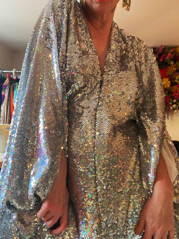 Fumbalinas - Wholesale Kaftan - Women's - Silver Metallic Holographic/ Sequin Kaftan Gown / Dress30