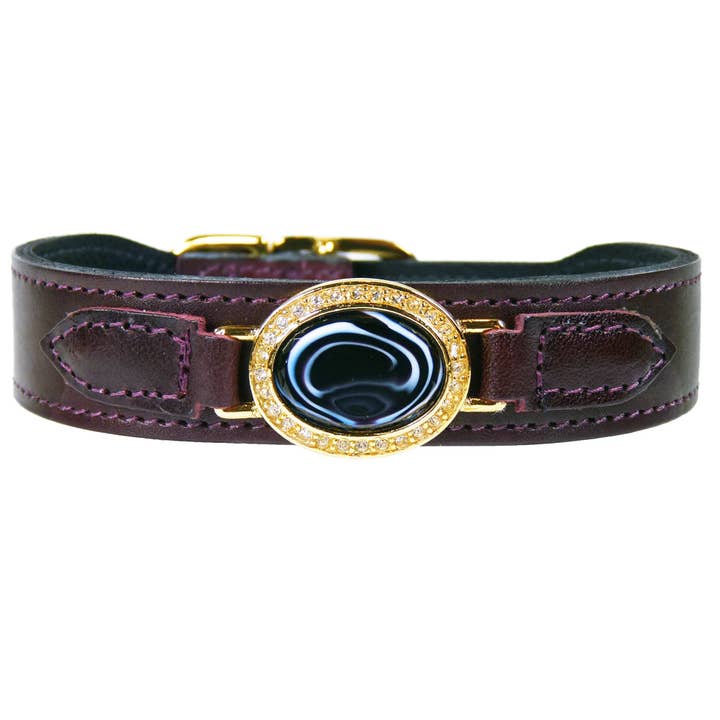 Sontuoso collare per cani in bordeaux e oro per la vendita all'ingrosso da parte di Hartman & Rose