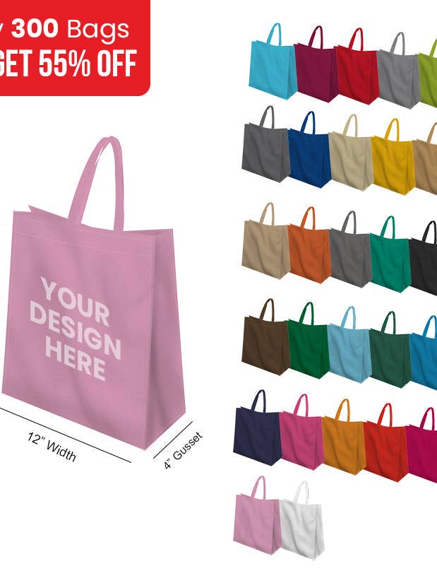 Reusable Heavy-Duty Non-Woven Tote Bag - 12x16x4 | Custom Printed Power Tote Bags for wholesale by Non Woven Totes