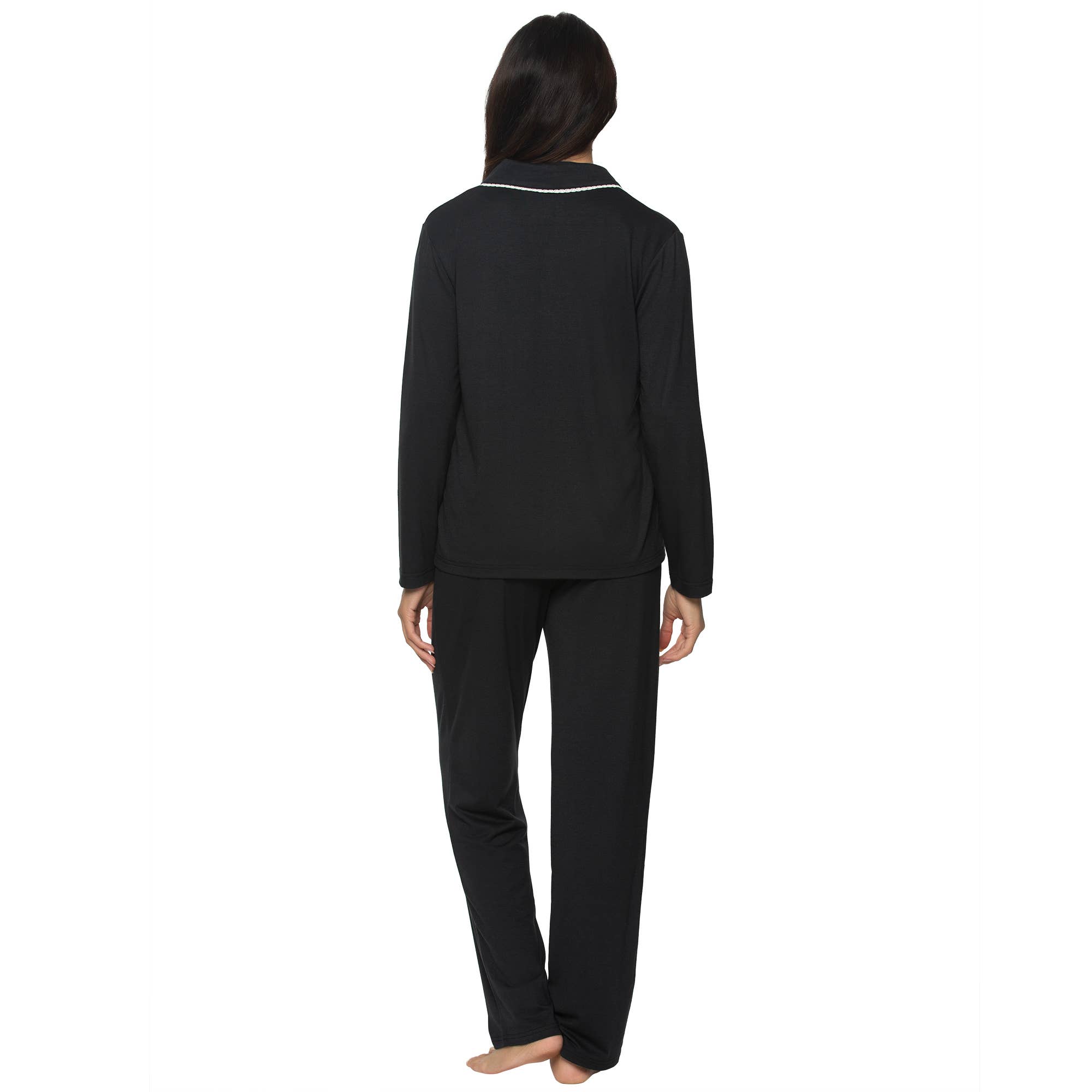 Jessie Stretch Jersey Long Sleeve & Pants PJ Set - Black for wholesale on Faire1