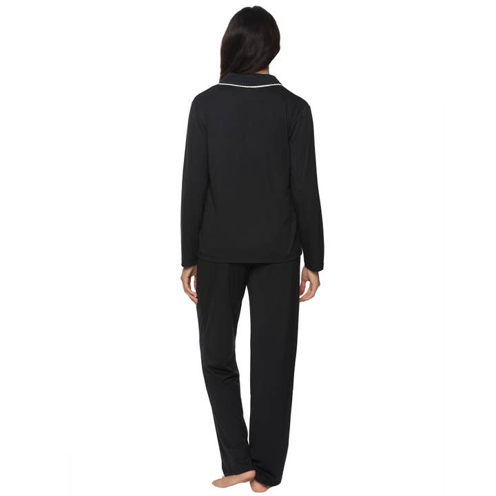 Jessie Stretch Jersey Long Sleeve & Pants PJ Set - Black for wholesale on Faire1