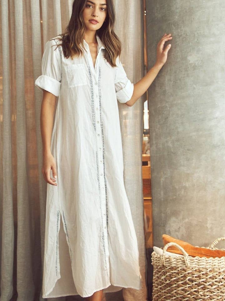 Maxi Boyfriend Dress with Lurex Ombre Embroidery for wholesale by Subtle Luxury