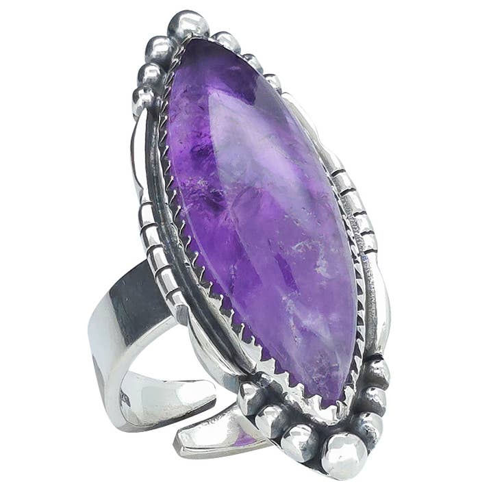 Anello regolabile in argento 925 con ametista per la vendita all'ingrosso da parte di Amberman