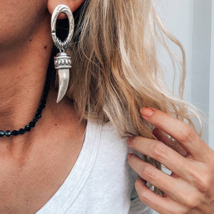 Goupi - Wholesale Hoop Earrings - Silver and gold horn Rock chandelier earrings4