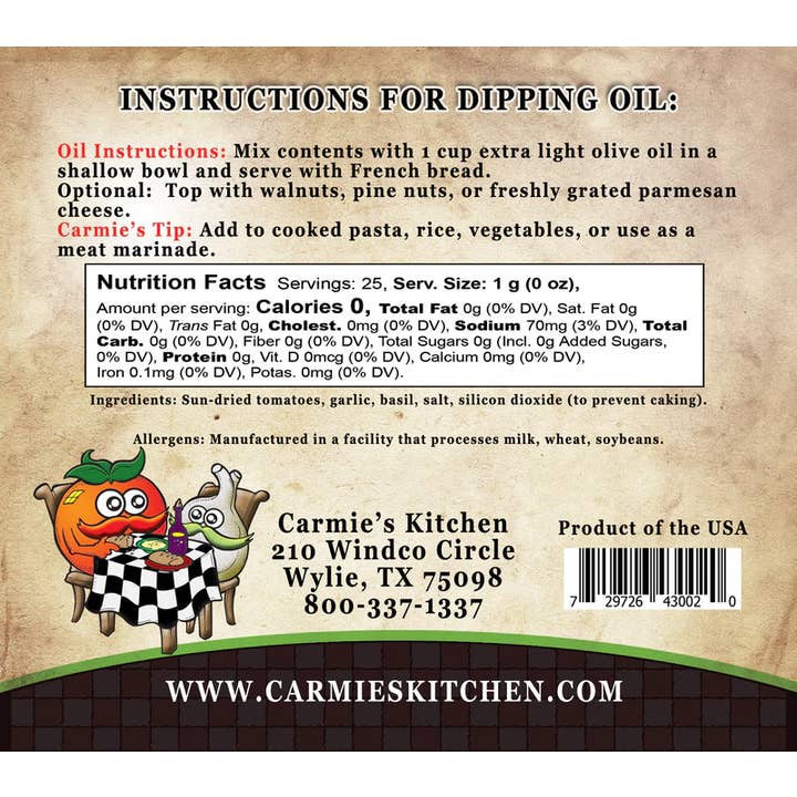 Carmie's Kitchen - Wholesale Dip - Sundried Tomato Dipping Oil Seasoning2