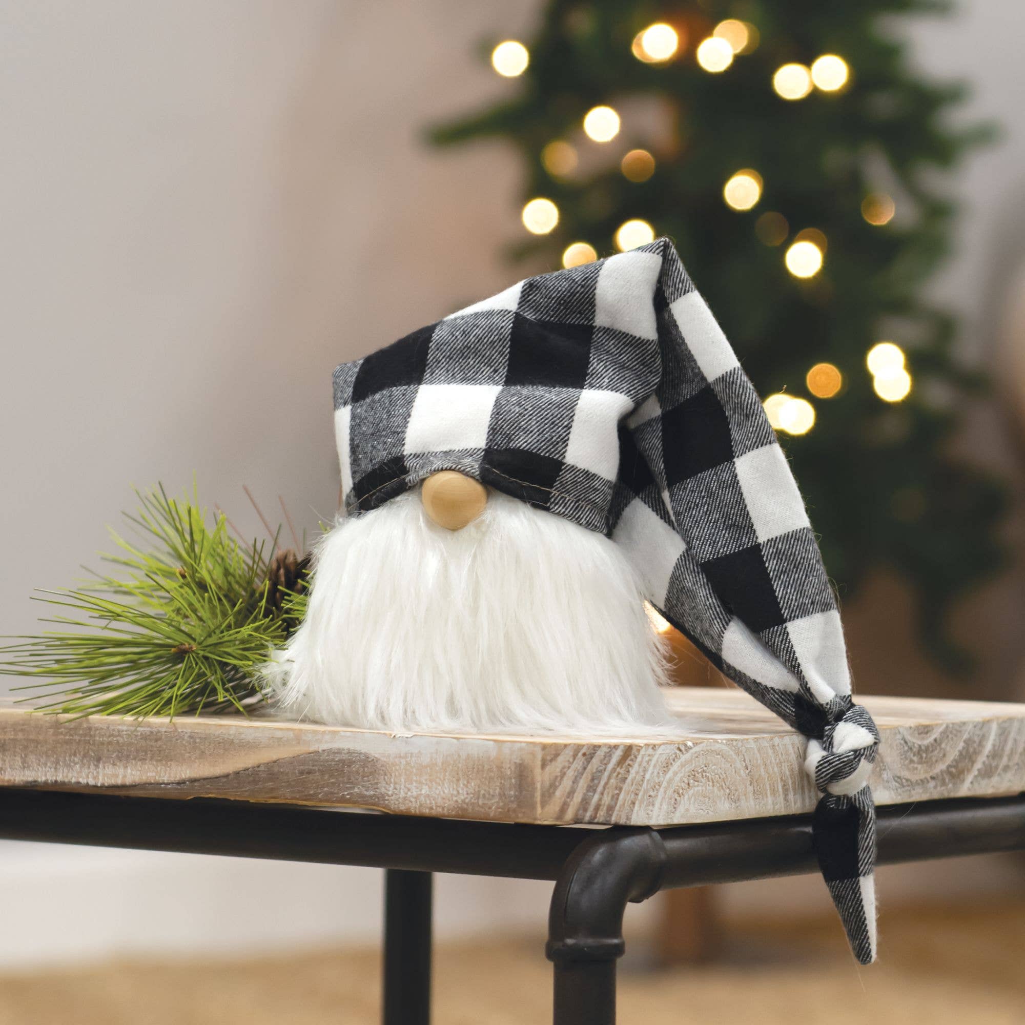 Col House Designs - Wholesale Decorative Tabletop Object - White Buffalo Check Cap Gnome Large1