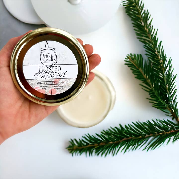 Frosted Mistletoe Coconut Wax Candle for wholesale by A Little Candle Co.