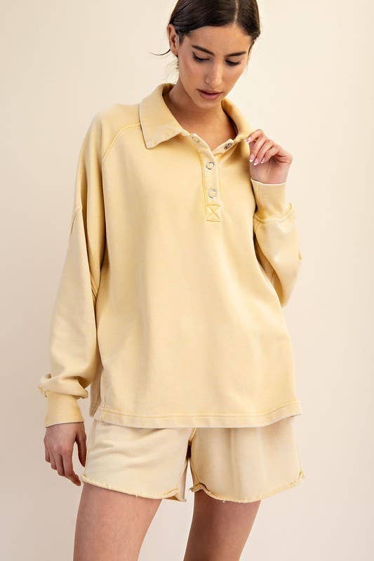 Sunday Morning - Wholesale Sweatshirt - Women's - T170037 LONG SLEEVE MINERAL WASHED POLO SWEATSHIRT8