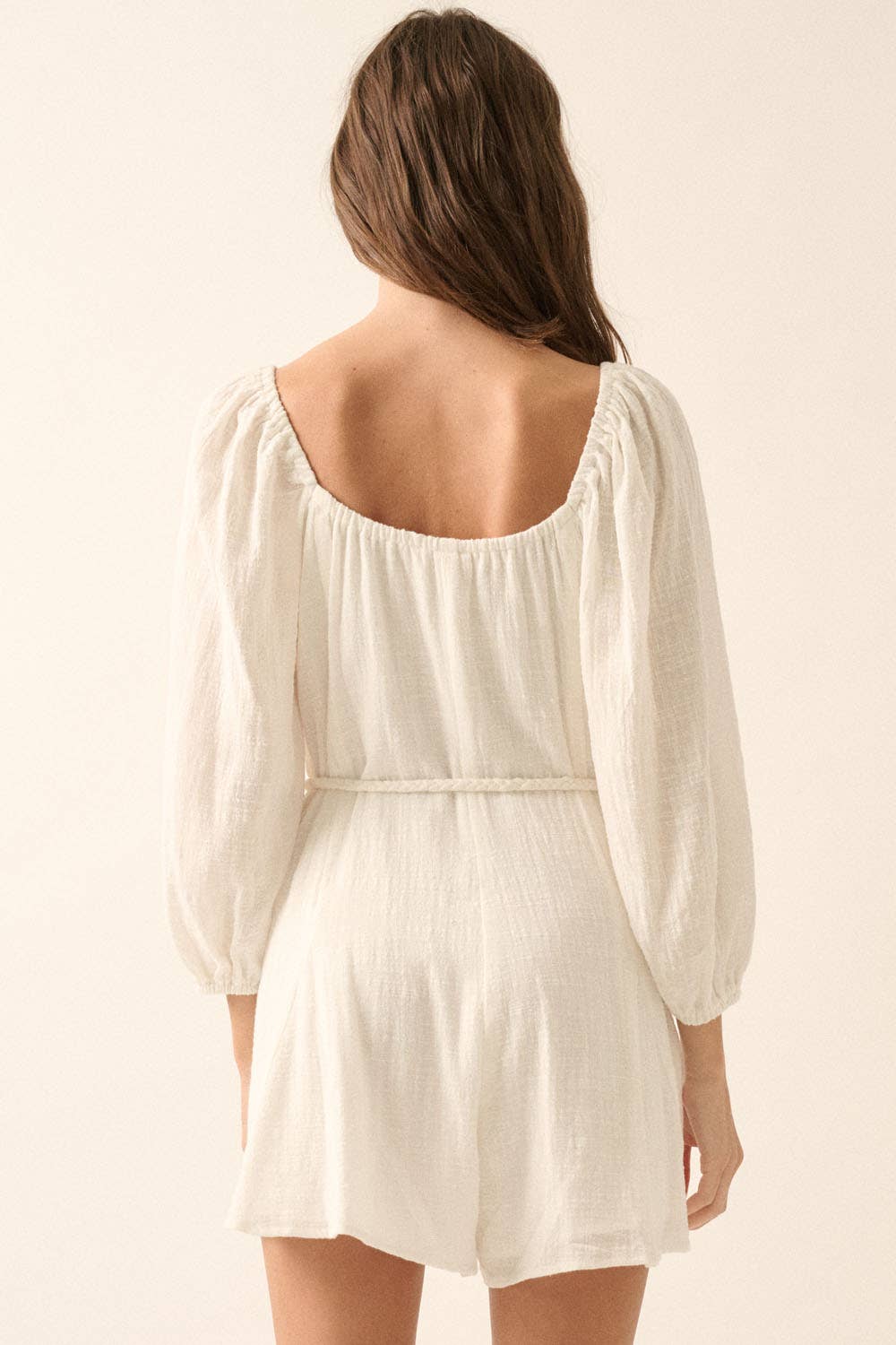 Promesa USA – Romper - Mulher por atacado – Macacão de Perna Larga com Mangas Bufantes em Algodão Texturizado8