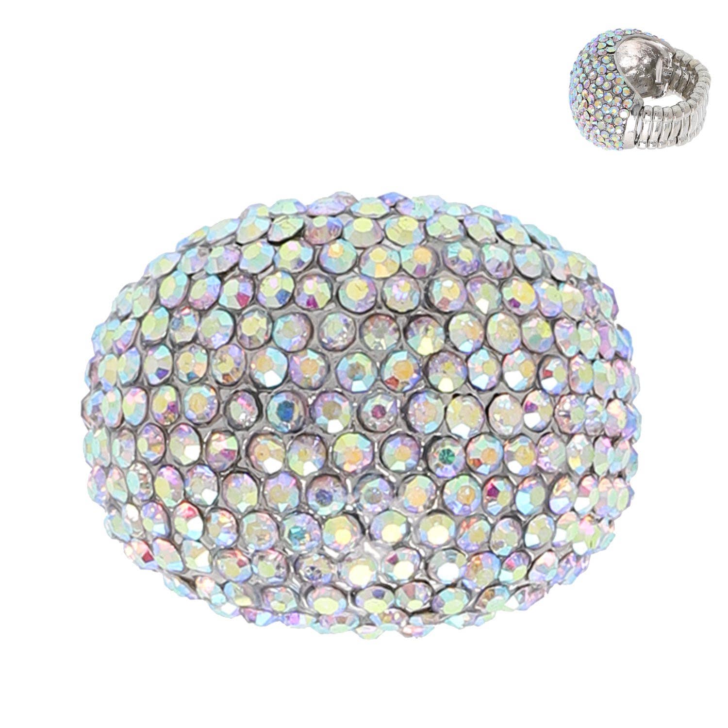 SP Sophia Collection - Wholesale Cocktail/Statement Ring - Crystal Rhinestone Pave Dome Stretch Ring3