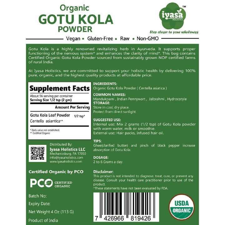 Organic Gotu Kola Powder for wholesale by Iyasa Holistics