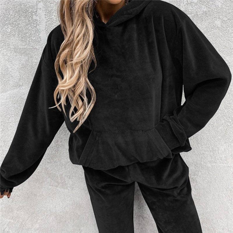 UZ Wholesale Store - Vente Ensemble de vêtements d'intérieur – femme - Ensemble de sweat à capuche et pantalon de survêtement uni0