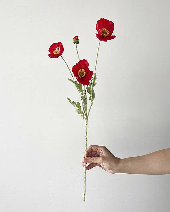 Sweet Home Deco - Wholesale Artificial Flowers - 22'' Single Flocked Floral Poppy Spay, Colorful Silk Poppies1