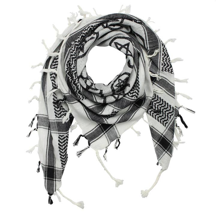 Tribal Trade GmbH – Großhandel Schal – Unisex – Palituch - Pentagramm Weiß - Schwarz - Kufiya PLO Tuch