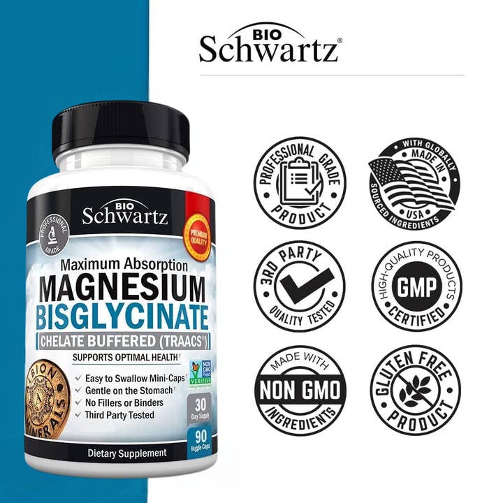 BioSchwartz - Wholesale Oral Supplement/Vitamin - Magnesium Bisglycinate: Energy & Muscle Support (90 Cap)