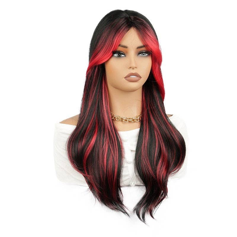 1 Perruque longue bouclée ombrée rouge avec bonnet en vente sur Faire1