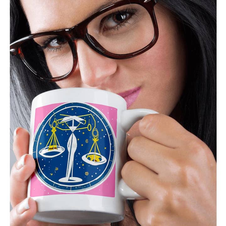 3dRose – wholesale Coffee mug – 3dRose, Zodiac Constellation Libra In White, Yellow. Starry Blue Sky. AI Made, Mug9