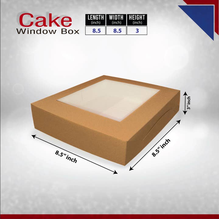 Tennessee IMPEX - Wholesale Cake Stand - 25-Pack Kraft Bakery Cake Boxes with Clear Window | Eco-Friendly Take-Out Packaging for Cakes, Cupcakes, Pies, Donuts & Treats – Large (12x12x5"), Medium (10x10x4"), Small (8.5x8.5x3") Sizes