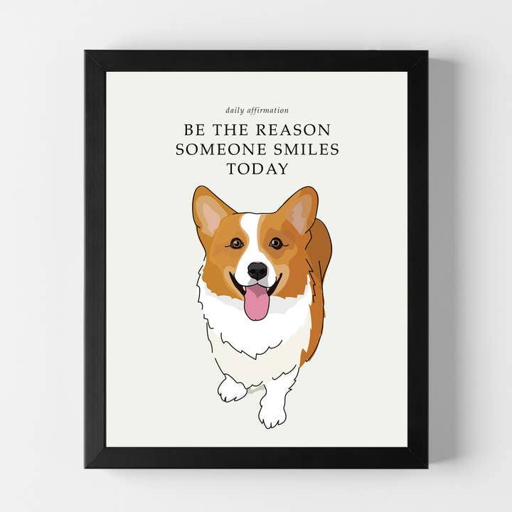 Positive Affirmation 8x10 Dog Art with Corgi for wholesale by Pop Doggie