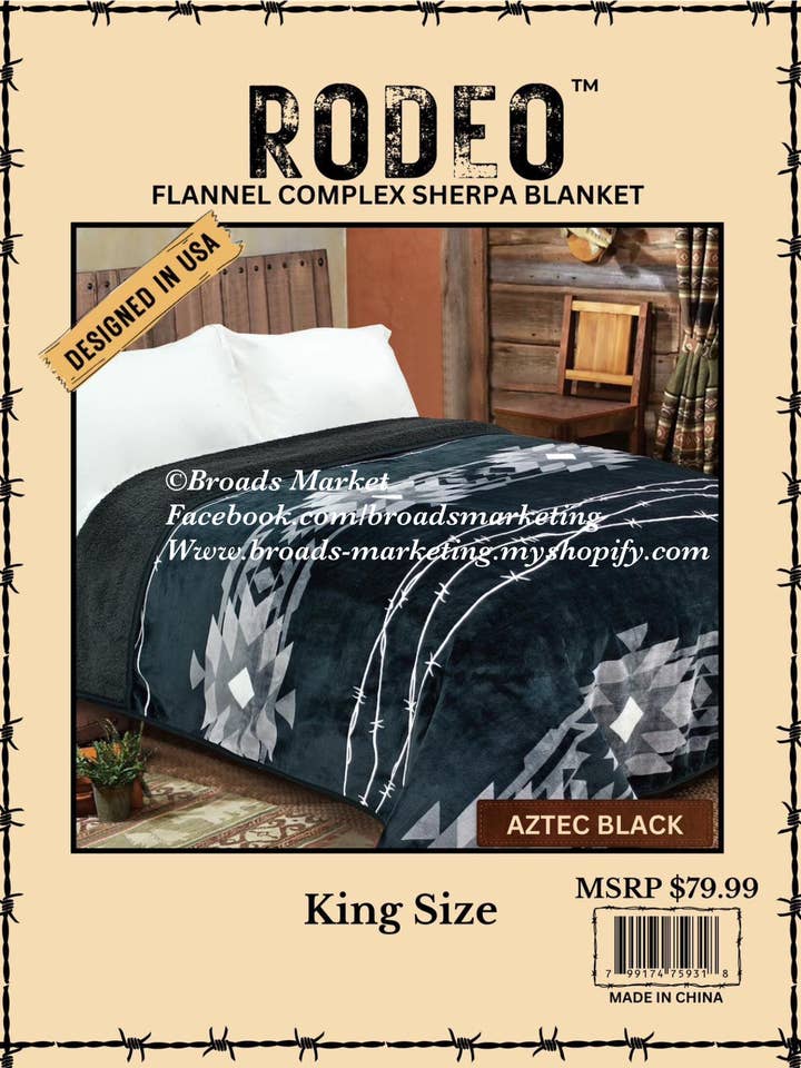 Black Aztec Super Plush Blanket & Sherpa Blanket for wholesale by Broads Market