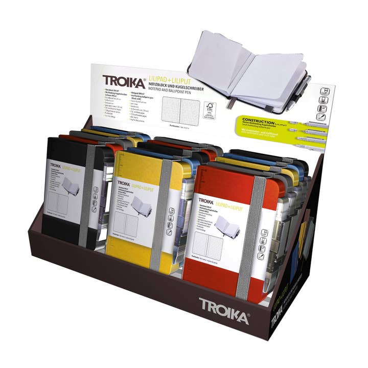 Troika, Duke Baron & Paperthinks by Brand Node, Inc. - Wholesale Retailer Display - Paper & Novelty - Troika Counter Display Liliput Pen & Lilipad Notebook 15 Pcs
