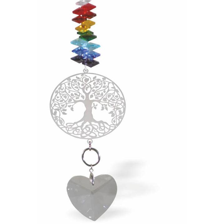 Atrapasol de Cristal Austriaco con Árbol de la Vida y Colgante de Corazón para venta al por mayor de Byzantium Collection Ltd