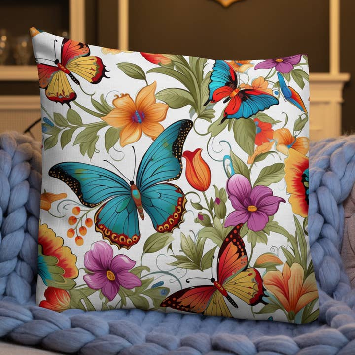 Coussin Premium Décoratif et Confortable des Amoureux des Papillons pour la vente par Grit with Grace, LLC