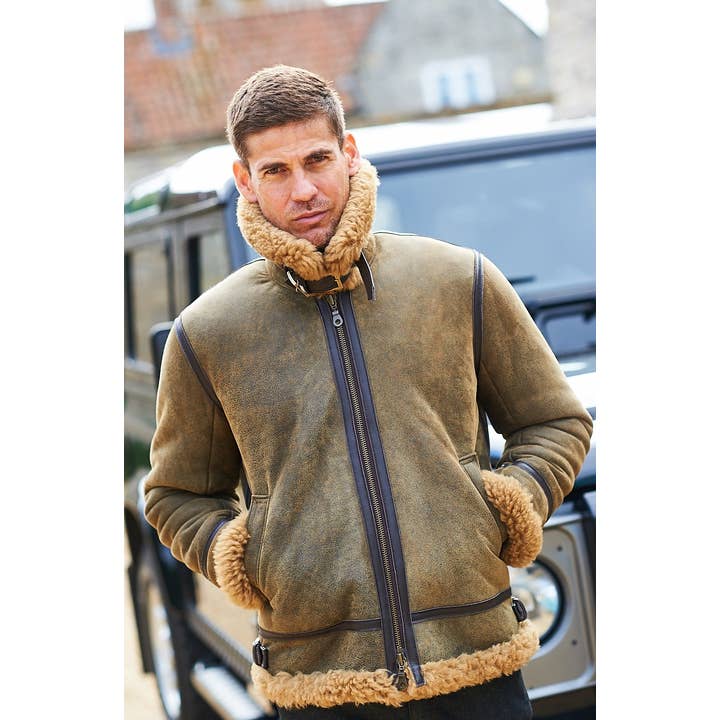 Owen Barry Ltd – Großhandel Jacke - Herren – Fliegerjacke aus Lammfell | ISL Brown Medium | Aviator Pilot1