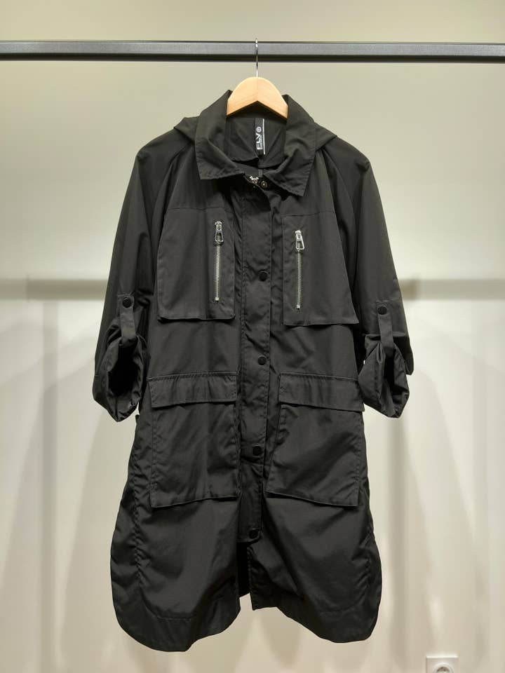 L'Emotion - Wholesale Jacket - Women's - Long Hooded Raincoat with Pockets and Buttoned Vent9