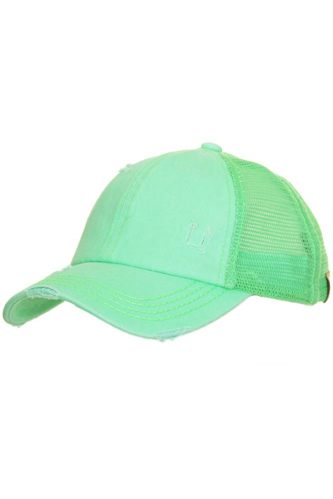 Hana - Wholesale Ponytail Cap - Women's - CC Distressed Ponytail Messy Bun Cap8