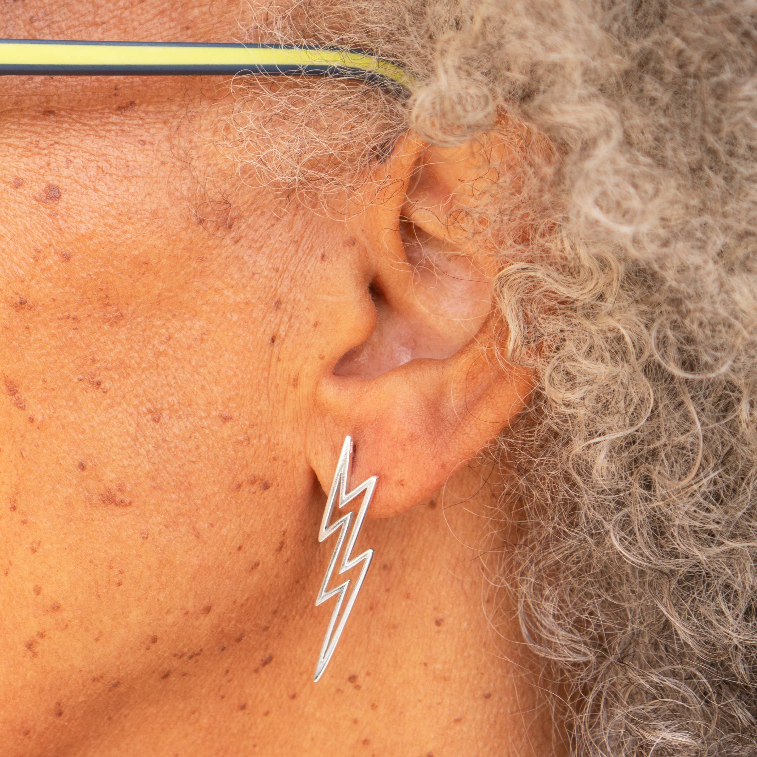 Nina Designs - Wholesale Stud/Post Earrings - Silver Large Openwork Lightning Bolt Post Earrings 40x10mm1