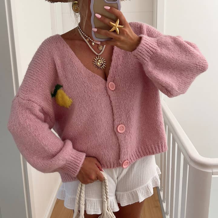 Rosa Clothing - Wholesale Cardigan - Women's - Backside Lemon 'Limoncello' Jacquard Cardigan