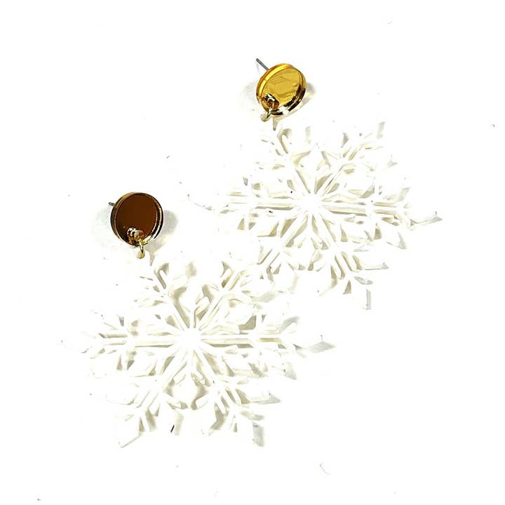 acrylic jewelry - holiday earrings - white geometric snowflake for wholesale by the HEDGE