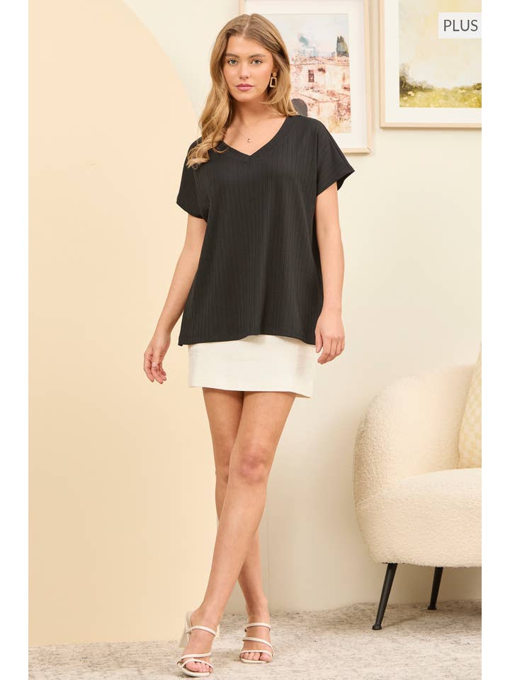 Andrée by Unit - Wholesale Knit Top - Women's - PLUS SIZE Casual Thick Ribbed V Neck Top