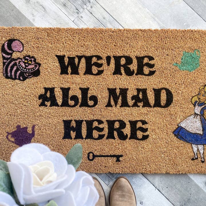Alice In Wonderland Custom-Painted Doormat for wholesale by PaintedStorkDesigns