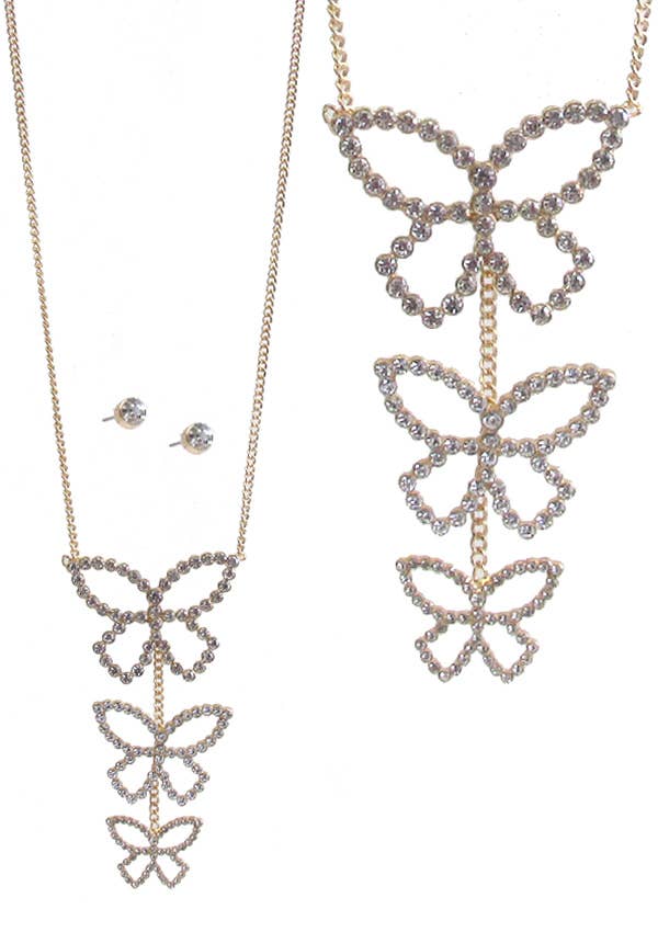 Jewelry Max - Wholesale Pendant/Charm Necklace - ( D225 ) TRIPLE CRYSTAL BUTTERFLY NECKLACE