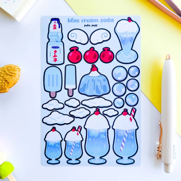 Feuille d'autocollants déco mate et imperméable Blue Cream Soda pour la vente par PekoPuff