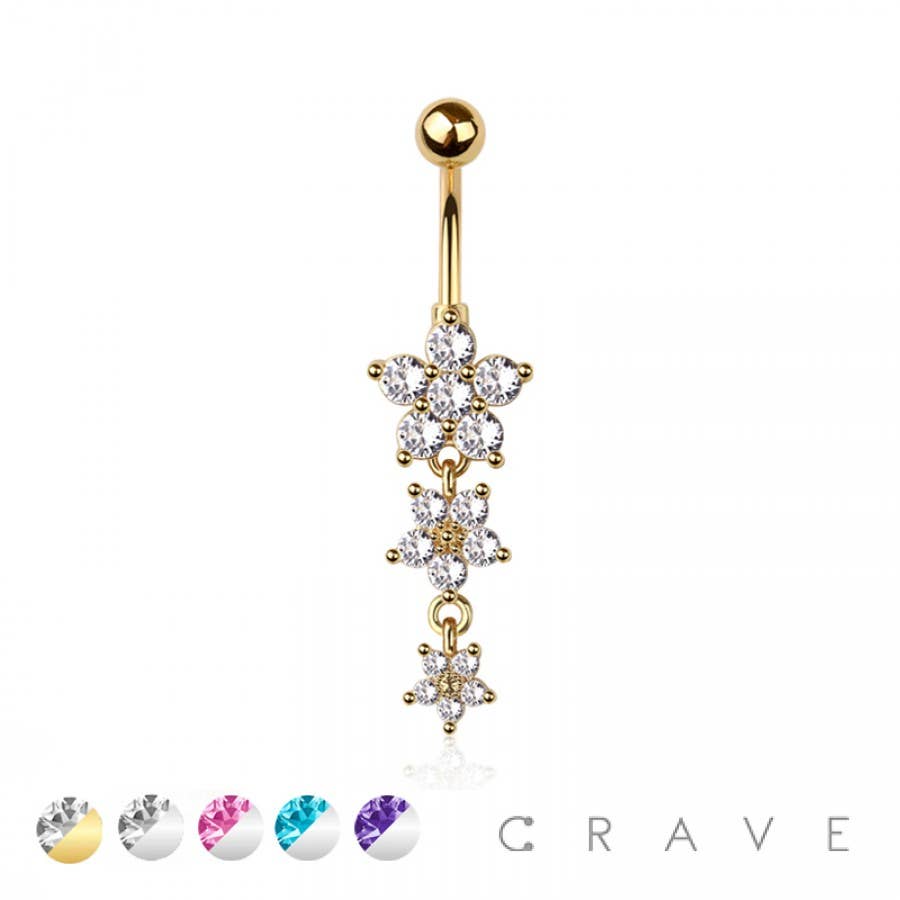 CRAVE - Wholesale Face/Body Chain - 316L SURGICAL STEEL MULTI CZ FLOWER DANGLE BELLY BUTTON4