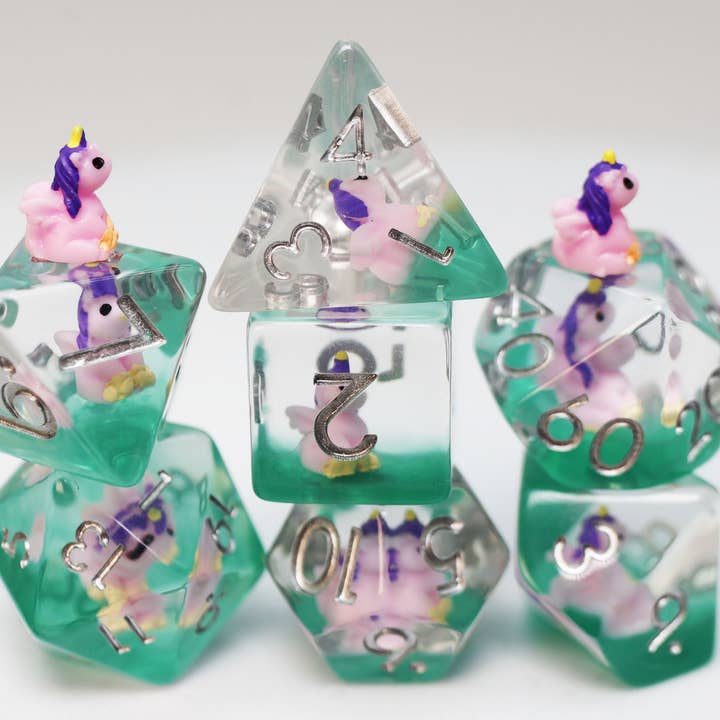 Enchanting Unicorn RPG Dice Set for wholesale by Foam Brain Games