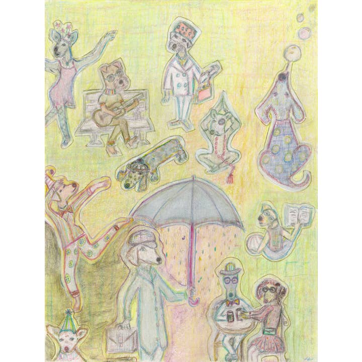 Bernie Street Studios - Wholesale Art Print - Dog Park Dreams and Dances whimsical illustrated art print