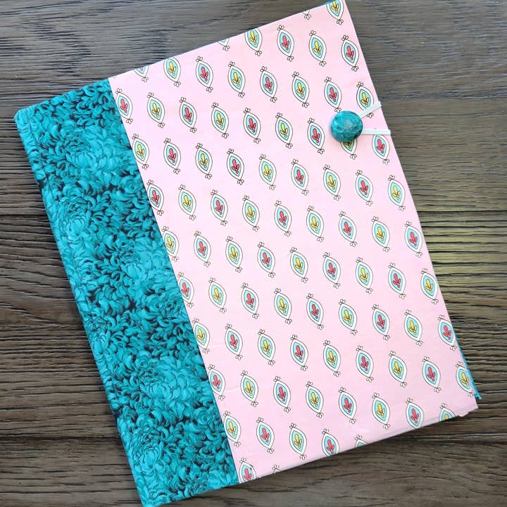 Chic Brico - Wholesale Notebook - Fabric Covered Hardcover Reusable Notebook Composition Book Cover - Aqua and Pink Charms1